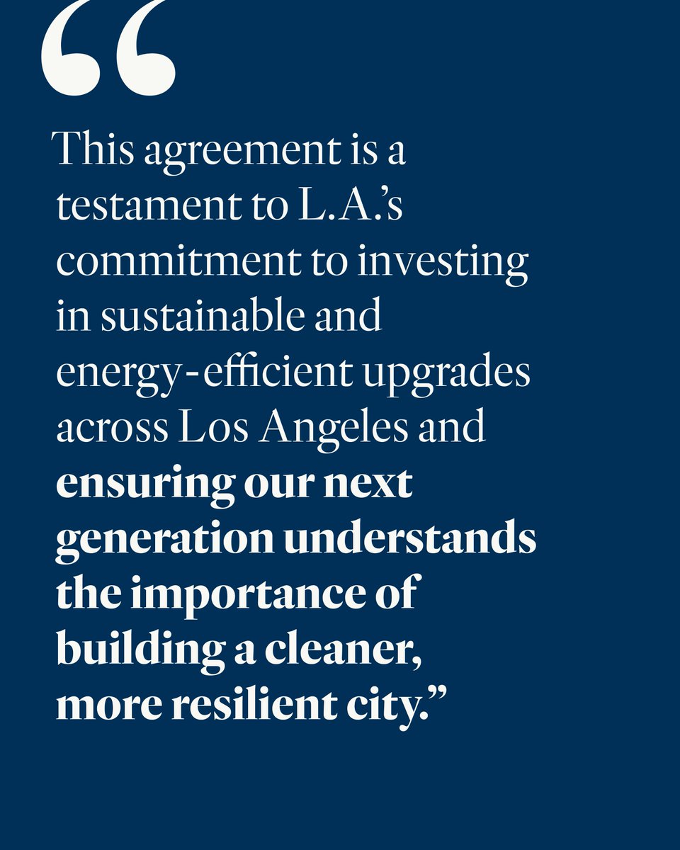 MayorOfLA's tweet image. We’re making long-term investments in our school campuses that will cut energy use, conserve water, and give students hands-on opportunities to learn about sustainability. This is part of a long-term vision to build a cleaner, healthier city for every Angeleno.
