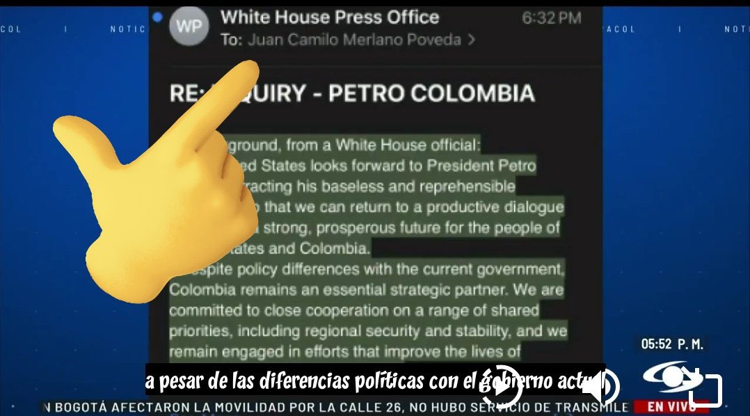 nometiente2's tweet image. ¿Entonces @JuanCMerlano le escribe correos a la casa blanca en tono de chisme respecto a Petro y a Colombia? Esto parece evidenciar el pantallazo a continuación, otra vez, ¿señores de @NoticiasCaracol ustedes tienen una agenda marcada con su enviado especial a Washington?