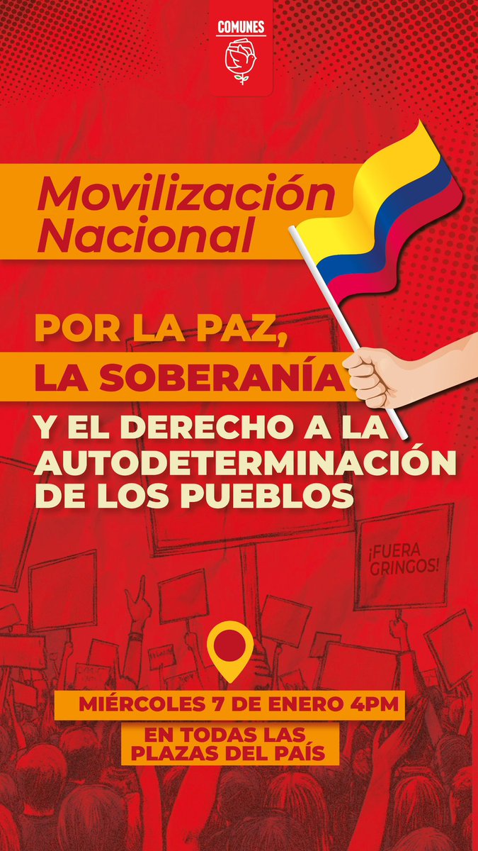 Frente a las amenazas, la injerencia y el intento de imponer agendas desde afuera, respondemos con organización y movilización popular.

Por la paz, la soberanía y la autodeterminación de los pueblos.
Este miércoles, en todas las plazas del país. ✊🇨🇴