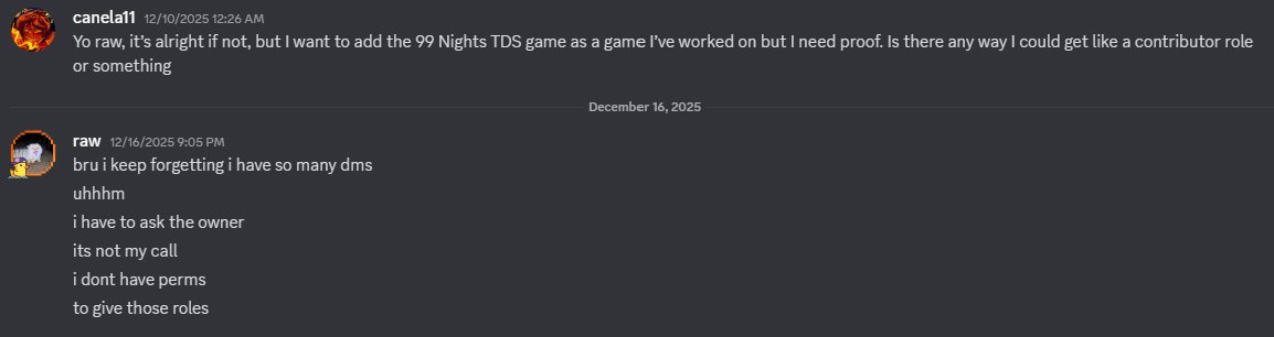 I helped work on this 23.6M Visit game called "99 Nights Zombie Tower Defense"! (The owner was timid about giving me the contributor role but here is a DM showing I actually worked on it with the project manager) 
#RobloxDev #ROBLOX