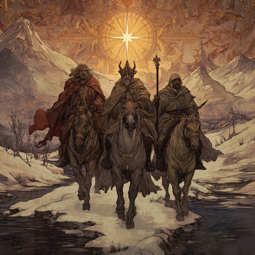Ren19Nov's tweet photo. @IMPERATORAUS We give thanks to all thee who have liked our initial reply, and in the giving spiritus of the #Epiphany we submit a compliment to the #ThreeKings by crafting their arriving before the Star and final haste to the site of the new born king. https://t.co/LvxhHfeOf2