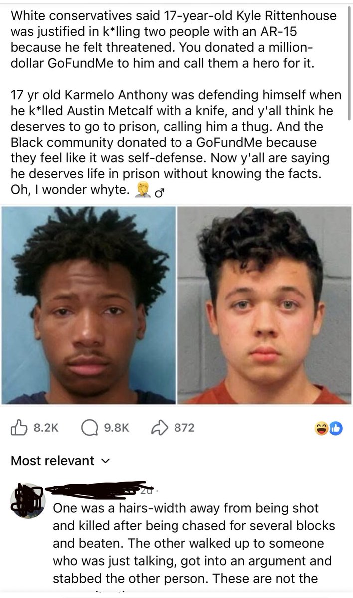 MiddGroundPost's tweet image. What are your thoughts on these opinions? Are you siding with one or the other? Should both individuals be allowed to remain free or both be incarcerated? 👇🤔