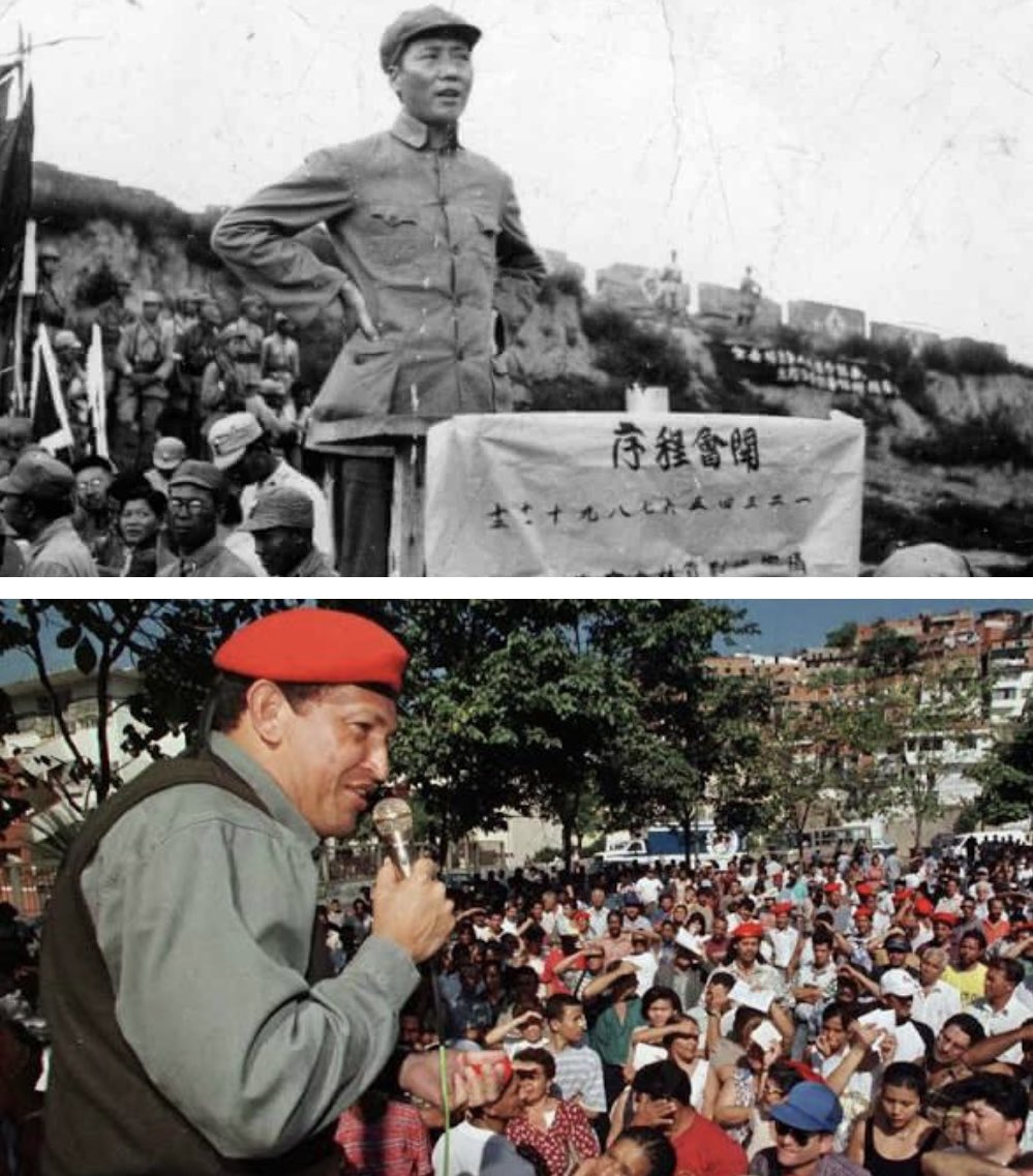 XVanFleet's tweet image. What’s the difference between Mao’s and Chávez’s communist revolutions?

Mao seized power through armed struggle; Chávez rose through elections.

Yet their programs were nearly identical: redistribution of wealth, the erosion or abolition of private property, persecution of…