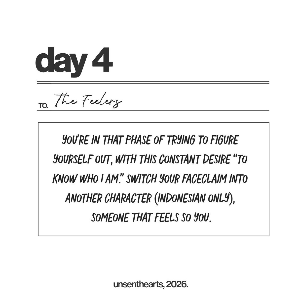 UnsentHearts's tweet image. ⠀⠀

𝗣𝗥𝗘𝗦𝗘𝗡𝗖𝗘 : 𝗗𝗔𝗬 𝟰.

⠀⠀