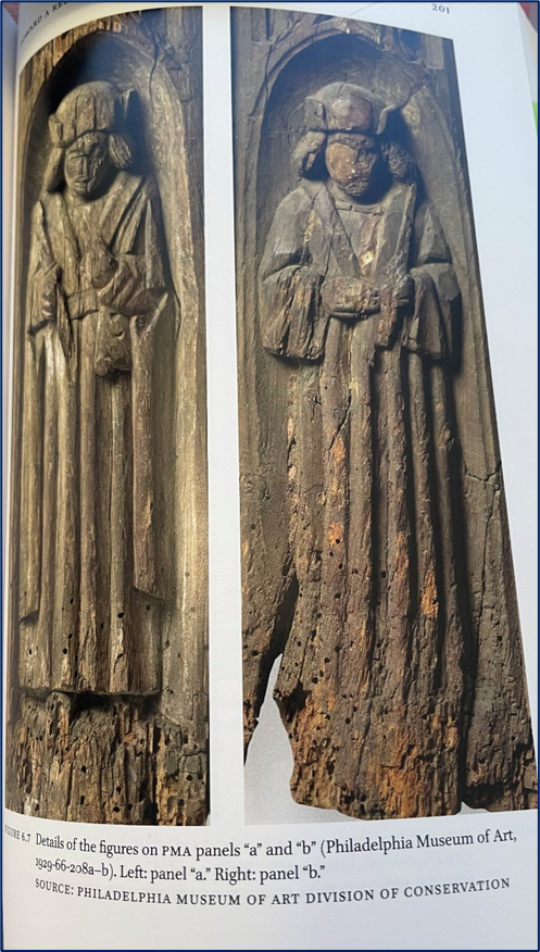 SarahBlick3's tweet photo. Pictures from drone footage by Tim Watkinson at #NewcastleCathedral allows for a close look at the 4 C15 figures forming the #FontCover finial. The garb and hairstyles are of civic officials. Closest from #Mancroft, St. Peter, Norwich, Norfolk. 🧵 https://t.co/ZR0YpBq00r