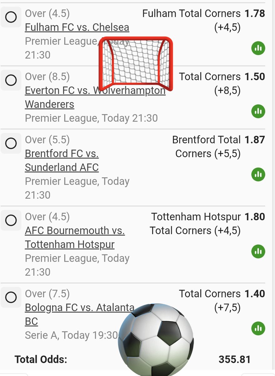LeswiiSwaMina's tweet photo. Well cooked 🍳 😋 

Multi Bet betslip : BW300BE56C https://t.co/tDiJcTx3yq
Corners MARKETS ⚽️🥅

Kick OFF : 19;30 ⌚️ Odds-ON: 355 🍏

Don't missed out the good meal 😋 🫡 https://t.co/Jt5uJeKQnL