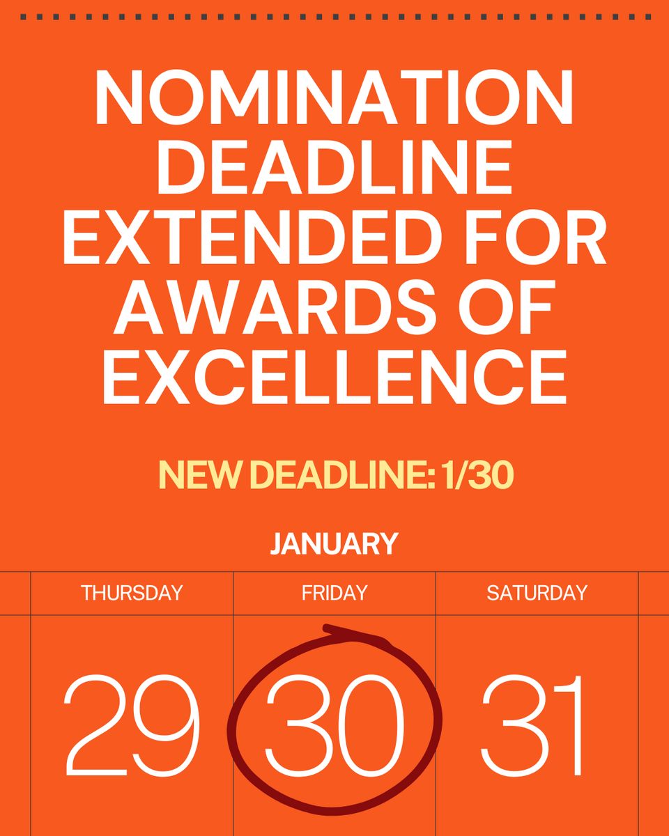 UMassGradSchool's tweet photo. The nomination deadline for the Awards of Excellence has been extended to January 30th! Click the link below for more information about the nomination process:
https://t.co/J3LQyX1iau https://t.co/TgXrP5HG2S