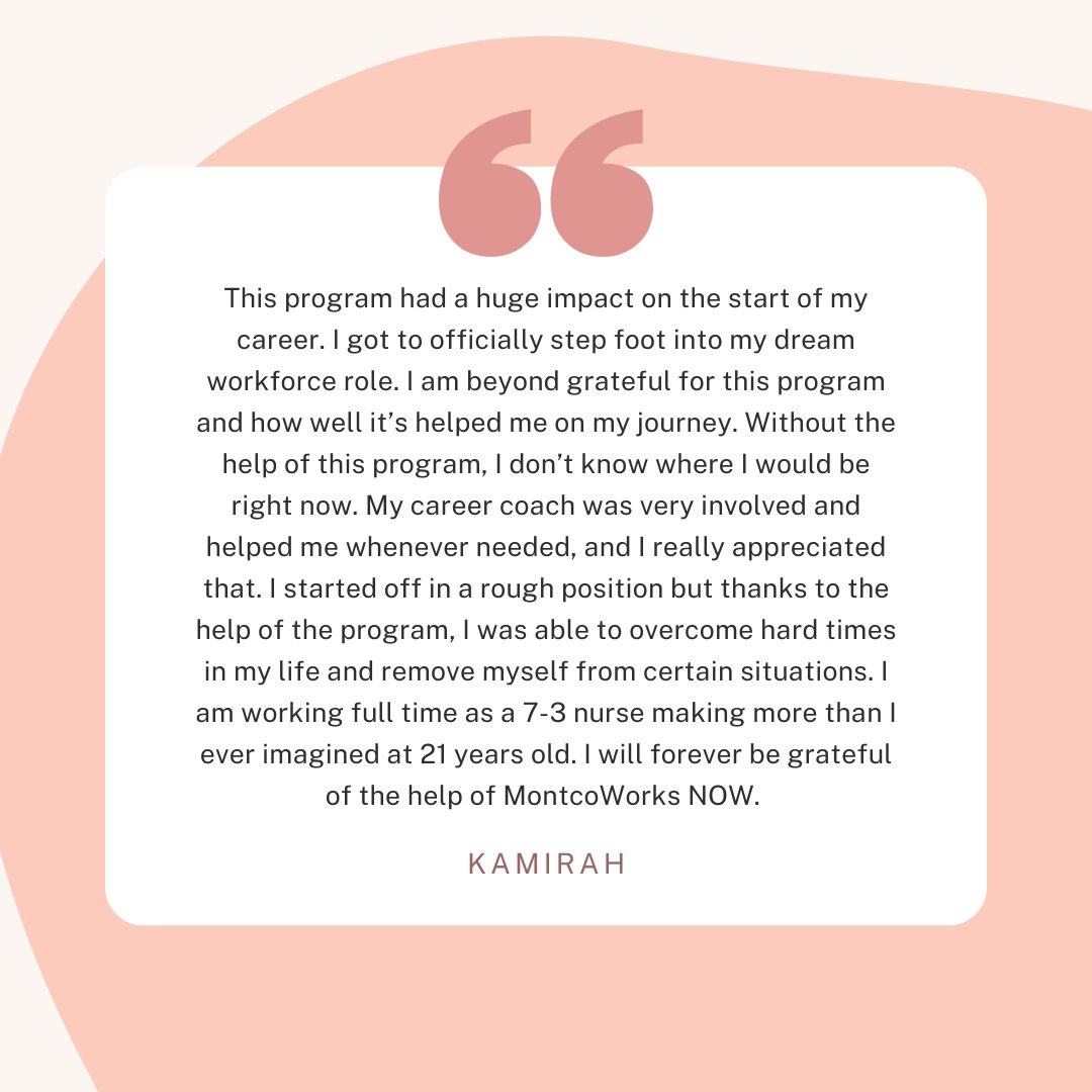 MontcoWorksNOW's tweet photo. Happy New Year! Our January Inspiration Station quote is from MWN participant Kamirah. She successfully completed an accelerated yearlong program to become a certified licensed practical nurse. We are so proud of her for reaching this incredible milestone! https://t.co/Vp220LtHYE