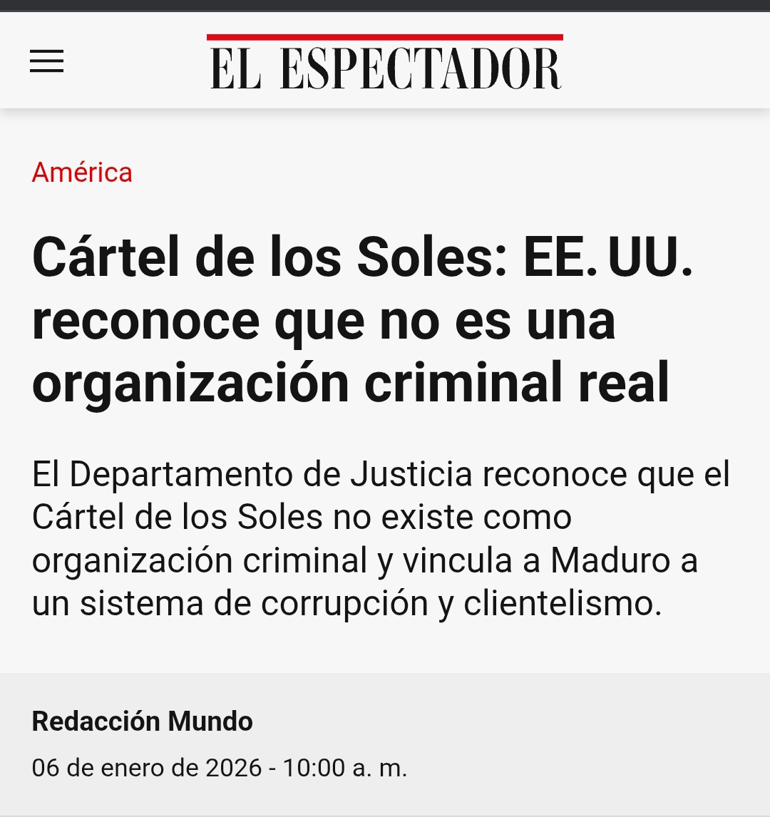ArmandoJosMerc1's tweet photo. Caracol Noticias hoy: insistimos en que Maduro es el líder del Cartel de los Soles. Mientras, la mayoría de los medios de comunicación del mundo hoy: al parecer el Cartel de los Soles no existe como una organización criminal y EEUU ahora dice que Maduro no es el líder de esa cosa https://t.co/pHPVywXz6t