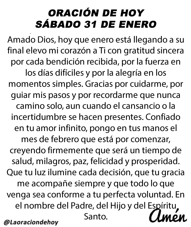 Oración diaria para hoy sábado 31 de enero de 2026.