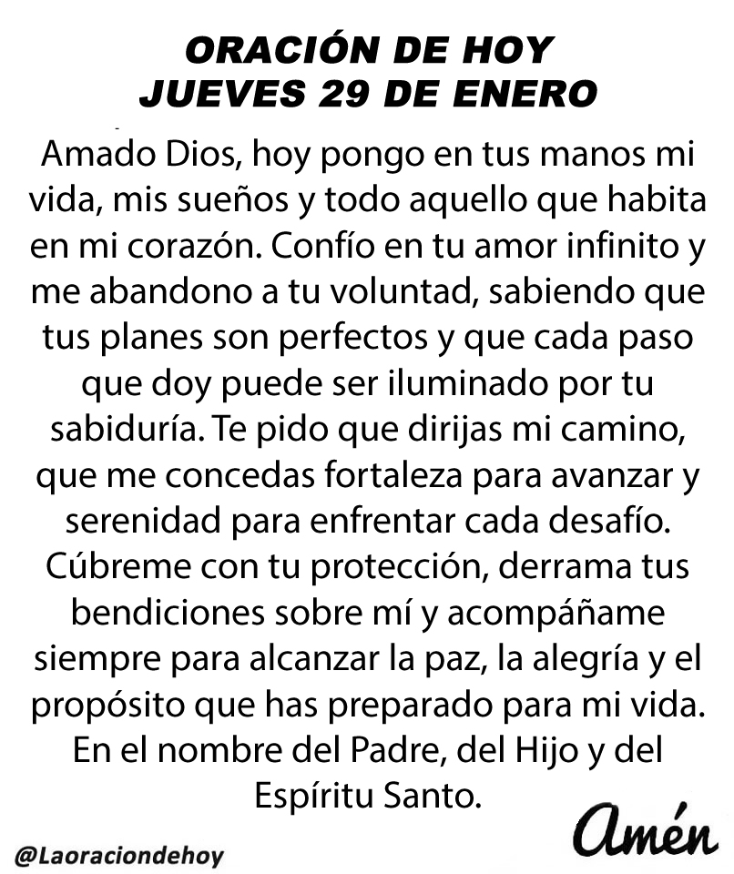 Oración diaria para hoy jueves 29 de enero de 2026.