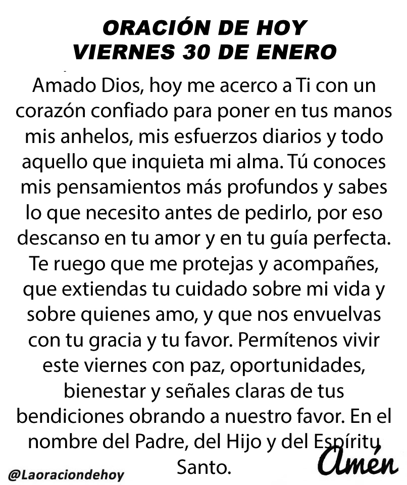 Oración diaria para hoy viernes 30 de enero de 2026.