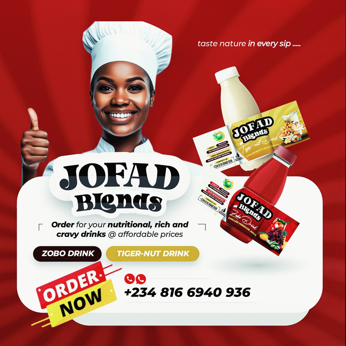 Bintu_Fatymah's tweet photo. Say hello to JOFAD BLENDS 
🍹Fresh, homemade Zobo &amp; natural drinks 🌿
Made with love in Ibadan 📍 | Delivering worldwide 🌎
Follow us for a taste of freshness 💚 Taste nature in every sip 😋❤️
#smallbusinessowner #JOFADBlends #homemadedrinks #zobo #tigernut https://t.co/1TN93JwHxx