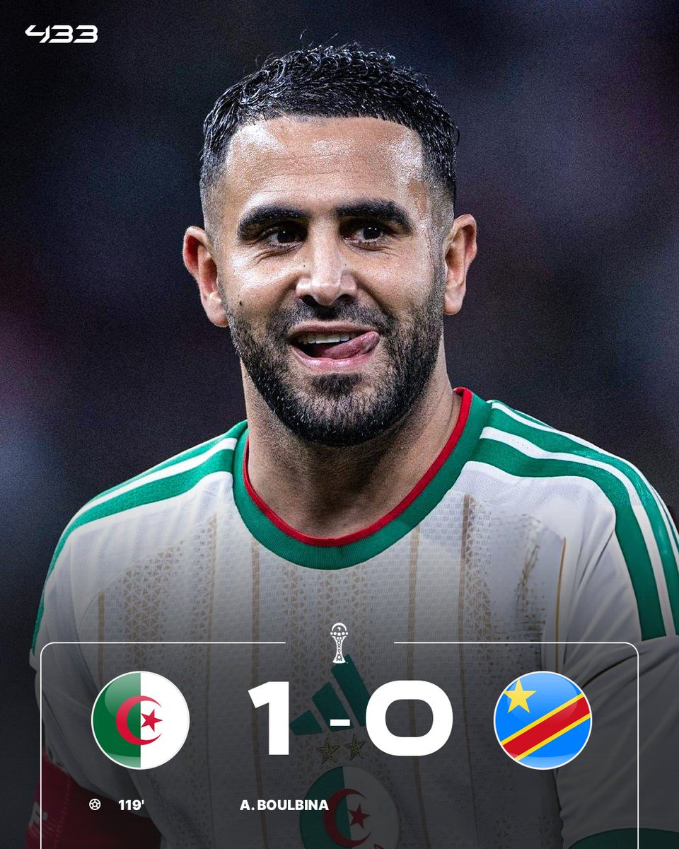 𝐀𝐋𝐆𝐄𝐑𝐈𝐀 🇩🇿 𝐐𝐔𝐀𝐋𝐈𝐅𝐘 𝐅𝐎𝐑 𝐓𝐇𝐄 𝐐𝐔𝐀𝐑𝐓𝐄𝐑-𝐅𝐈𝐍𝐀𝐋𝐒 𝐀𝐅𝐓𝐄𝐑 𝐄𝐗𝐓𝐑𝐀 𝐓𝐈𝐌𝐄 🤯

What a strike in the dying minutes by Adil Boulbina 🚀

Riyad Mahrez’s side set up a quarter-final clash with Nigeria 🥵