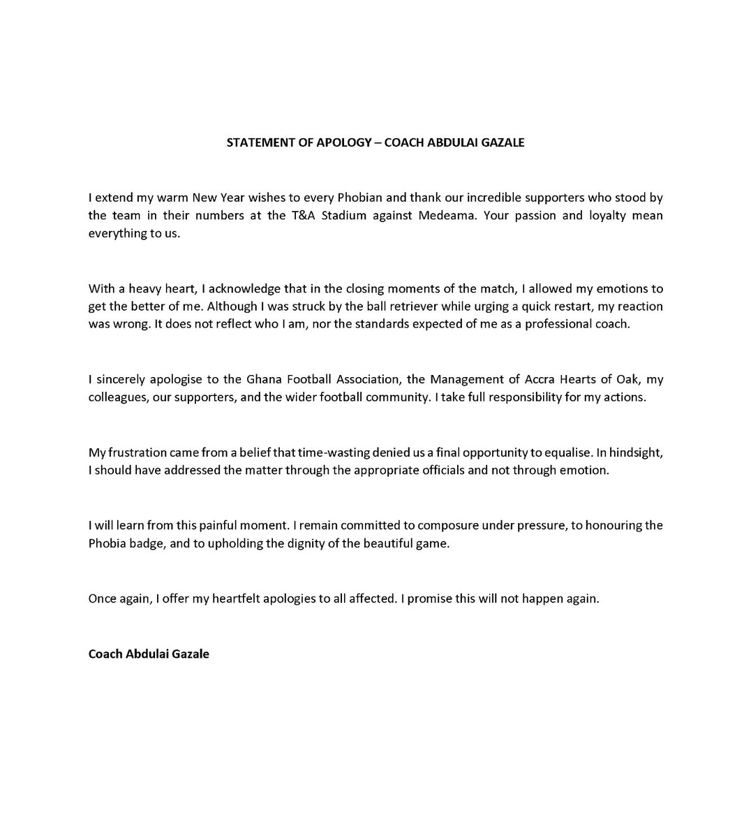 HeartsOfOakGH's tweet photo. 🔴🟡🔵 | 🌳 

🚨 : APOLOGY FROM COACH GAZELE

#AHOSC #PositiveEnergy #Phobia4Life https://t.co/QCQRyRu8Ba