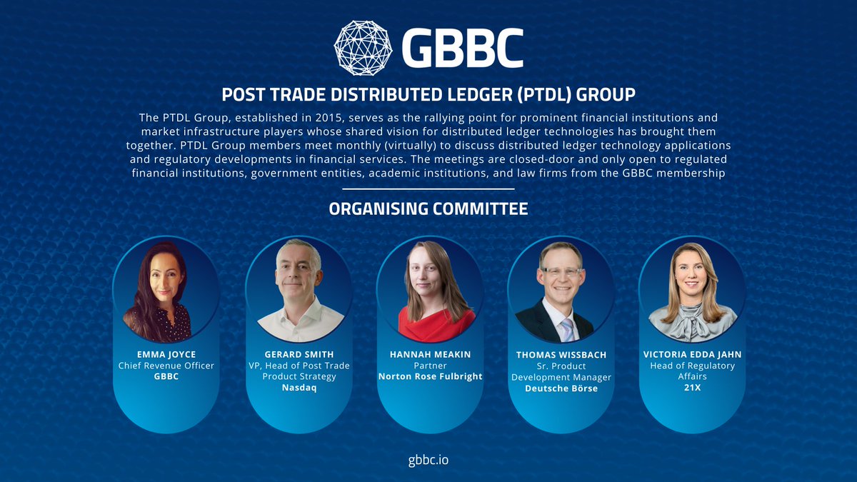 GBBC_io's tweet image. 🌐 The Post-Trade Distributed Ledger (#PTDL) Group continues to gather regulators, financial institutions, and market infrastructure innovators progressing real-world #DLT adoption across global financial markets. 
 
🔗 Learn more about PTDL: gbbc.io/initiatives/pt… 

Thank you