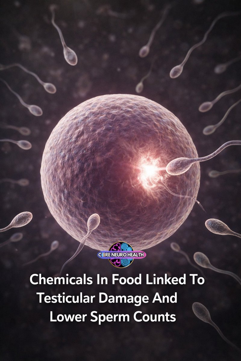 CoreNeuroHealth's tweet image. Modern food isn’t just about calories anymore —
it’s also about chemical exposure.

A growing body of research links certain food-related chemicals to declines in male reproductive health, including testicular damage and reduced sperm count.
