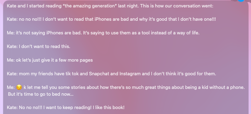 killroyboy's tweet image. Praise for @JonHaidt 's and @Catherine_Price 's newest book, "The Amazing Generation," from my niece (age 10) and my sister-in-law.