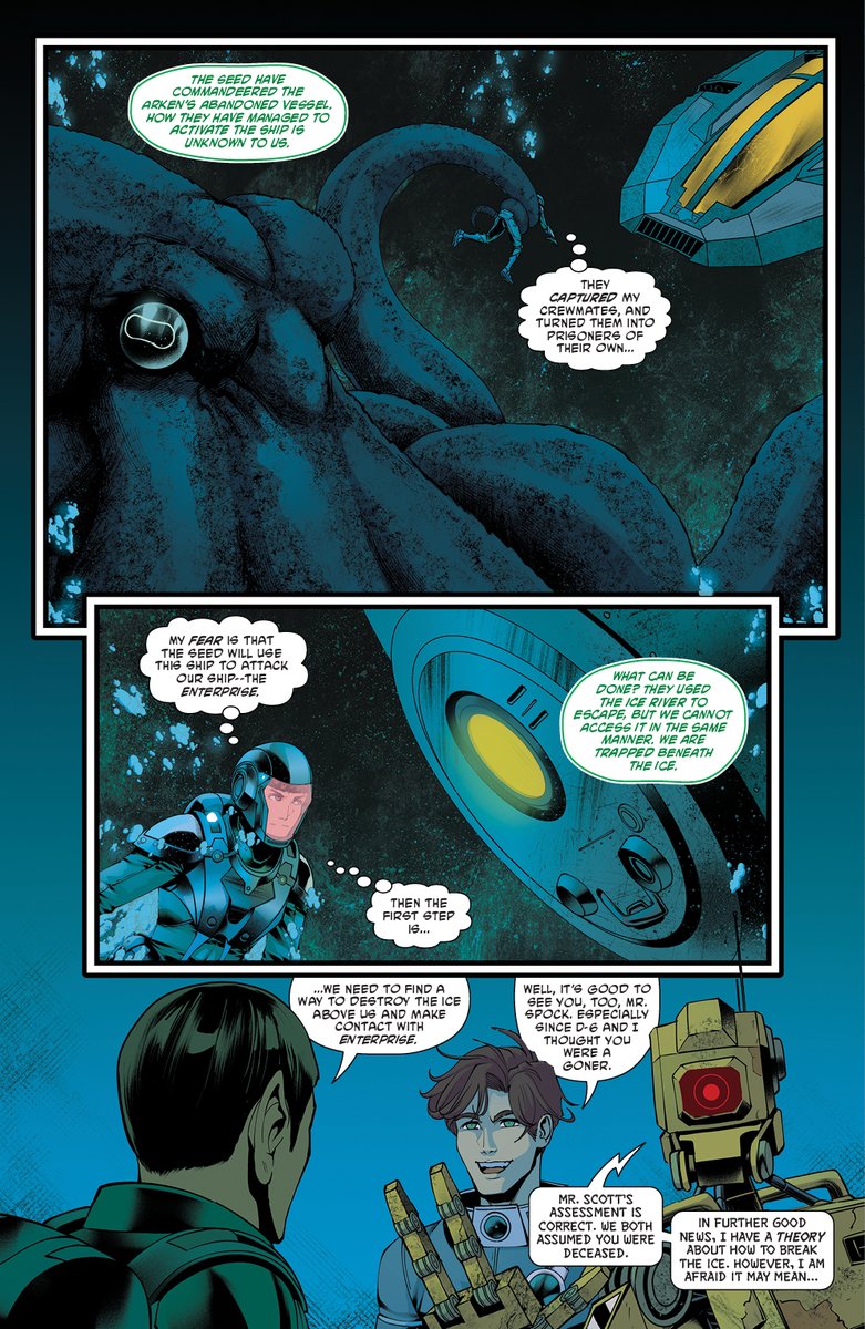 IDWPublishing's tweet image. Miles beneath the ice, #Spock and D6 seek answers from leviathan squids.

The cold is merciless. The Seed is watching. And hope is fading.

#StarTrekStrangeNewWorlds—The Seeds of Salvation #5 is at LCS next week!

#StarTrek #StarTrekComics #adventure