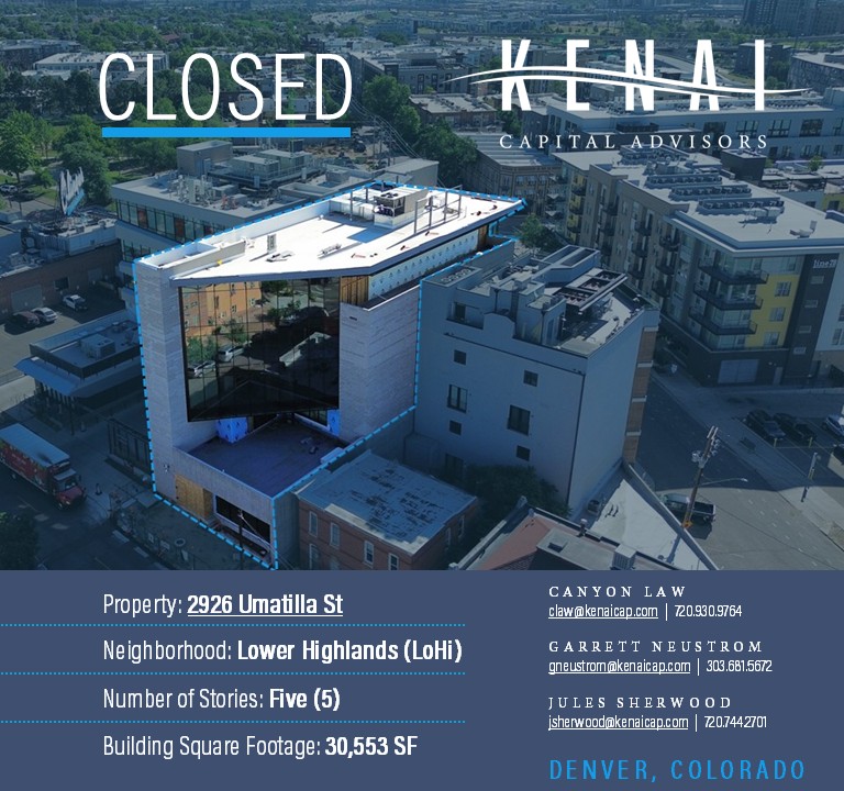 kenaicap's tweet photo. @kenaicap today announced the sale 2926 Umatilla St, a 30,553-square-foot office building in the popular Lower Highlands (“LoHi”) neighborhood of Denver, CO. The asset was delivered mid-construction, with an estimated 6-mo of remaining work required to achieve Cert. of Occupancy. https://t.co/W7NiFmL24b