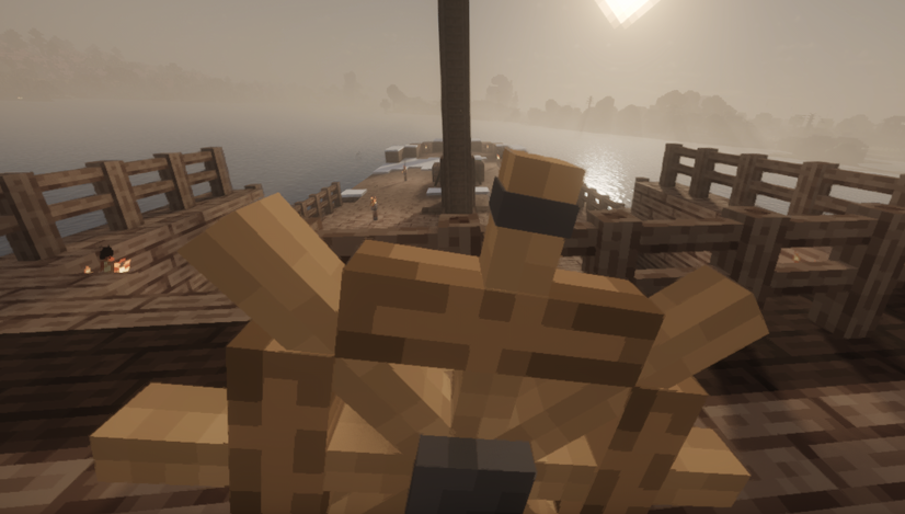 Gwienn1's tweet photo. Minecraft、好きなブロックで乗り物を作れるModであるValkyrien Skies 2が年明けにアップデートされていた🎉
Valkyrien sailsアドオンも入れて、海賊船を作ってみた。
帆が未完成なものの、推力が十分なので、そのまま航行開始。別途、村が敵対的になるModも入れて、あちこち襲撃してます☺ https://t.co/nKxs1WkgyP