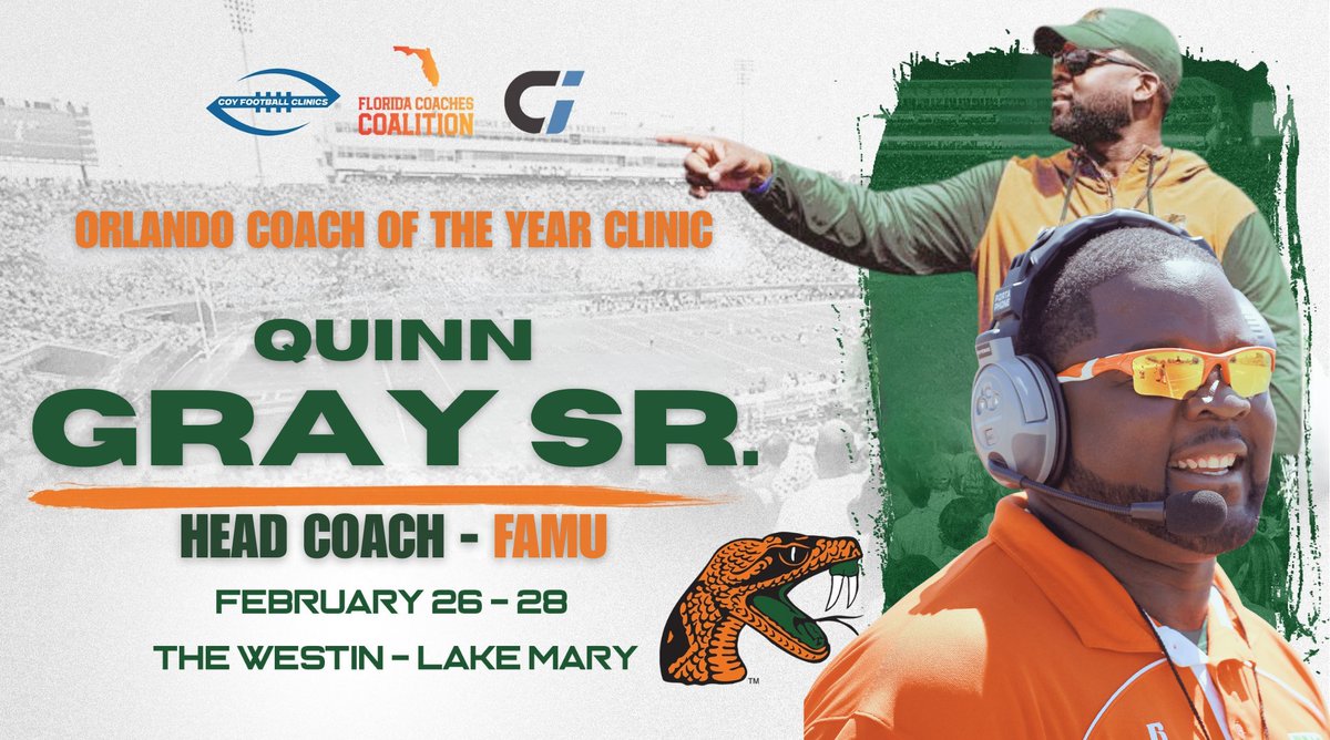 PayFLCoaches's tweet image. HISTORY. LEADERSHIP. HOMECOMING 🐍

@CoachQGray 
NEW Head Coach at @FAMU_FB 
Speaking at the Orlando COY Clinic

Winning Head Coach ✅
FAMU Legend ✅
2 MEAC Championships ✅
MEAC Hall of Fame 2020 ✅
Former NFL QB @Jaguars  ✅

This is LEADERSHIP you cannot teach from a book.…