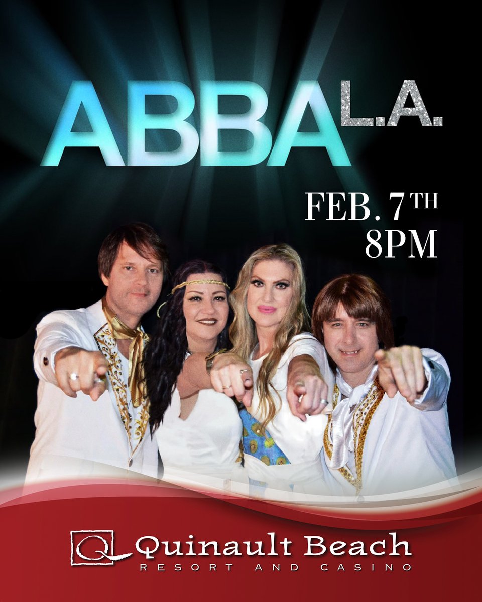 QBRC's tweet image. Join us on Saturday, February 7, for an unforgettable night with ABBA LA, the ultimate ABBA tribute concert! Grab your tickets before they're gone because this one WILL sell out!

For more info, visit: quinaultbeach.com/abba-la.html

 #Abba #dancingqueen #mammamia #takeachanceonme