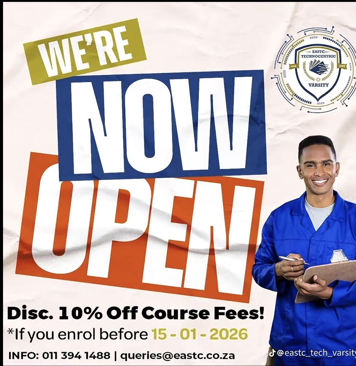 Level up your future with vocational education! 🚀 EASTC College is now open for registration 🎓 and they're sweetening the deal with 10% OFF! Gain skills, boost your career, and thrive. Register now! 
#EASTCCollege #VocationalEducation #FutureStartsHere