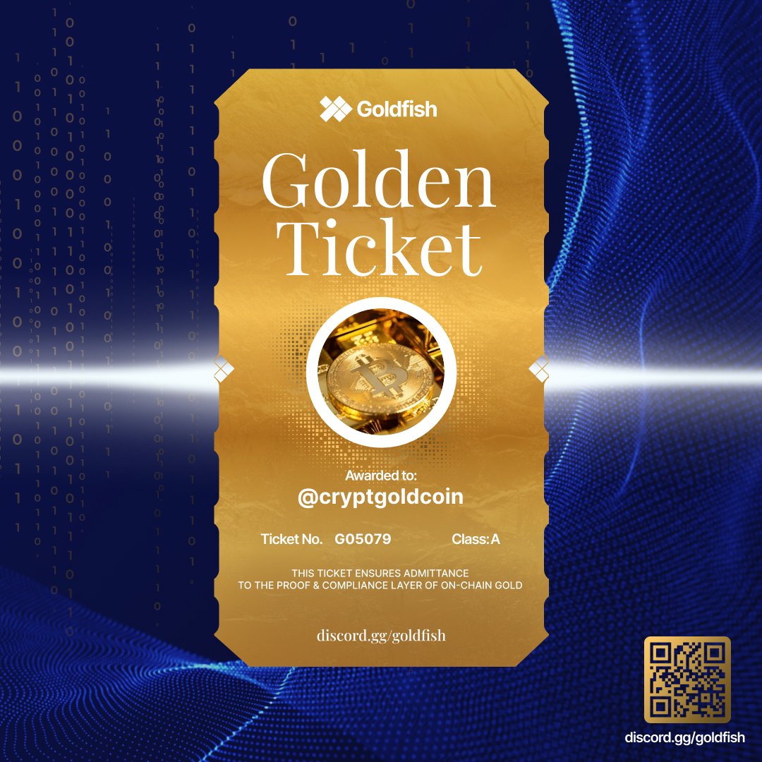 Cryptgoldcoin's tweet image. Over-collateralized gold, built for CT.

Golden Ticket in hand.

where? discord.gg/goldfish
Let's go Golden @goldfishggbr