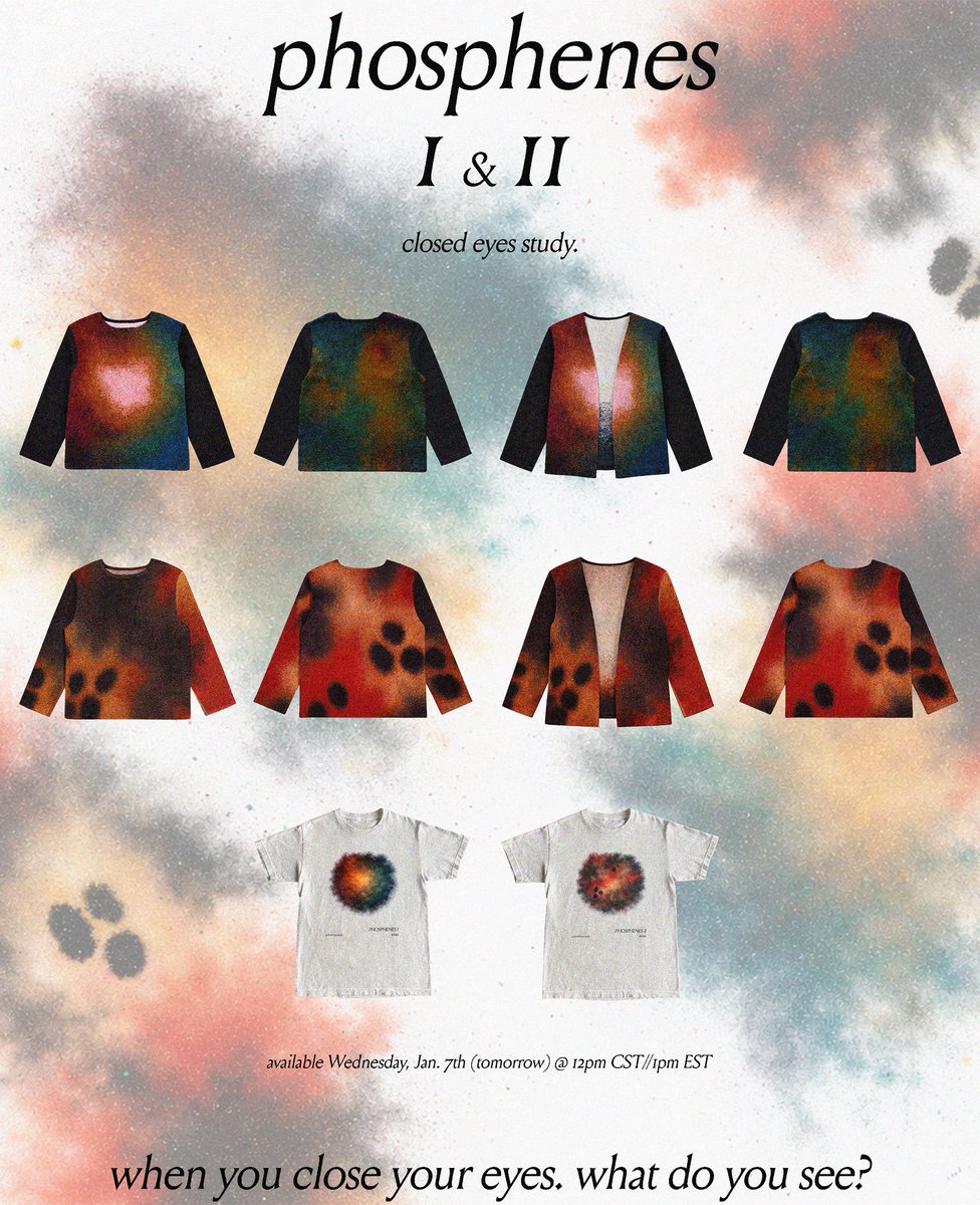 4xx1111's tweet image. The crewnecks I made trying to replicate what I see when I close my eyes are available tomorrow.