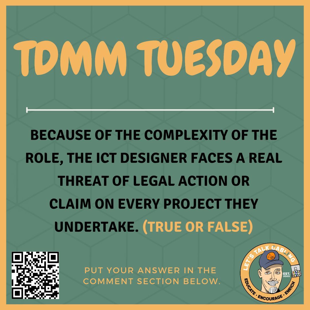 TDMM TUESDAY: Are you studying for your RCDD? Well you need to be in this book deeply. Put your answer below, answer will publish Saturday!

#cbrcdd #rcdd #TDMM #MYBICSI #wiremonkey