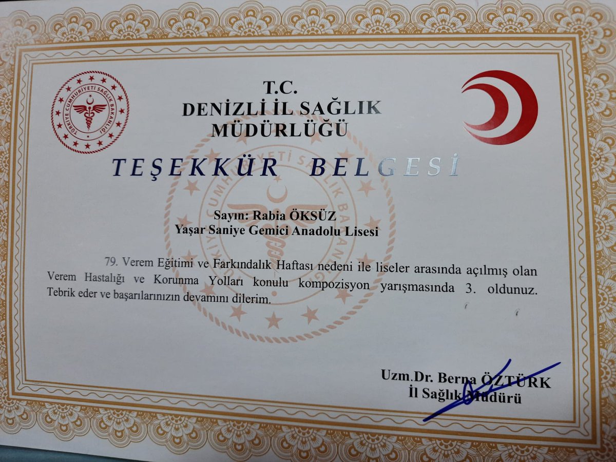 YSGAL20's tweet photo. 79. Verem Eğitimi ve Farkındalık  Haftası Etkinlikleri Kapsamında Okulumuz öğrencisi Rabia Öksüz İL 3. olmuştur. Öğrencimizi tebrik eder,Fatma Argün hocamıza çok  teşekkür ederiz https://t.co/8uyPZZ6l7Q