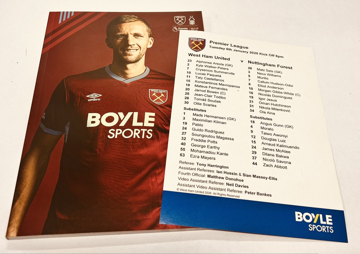 Matchday…

Unsurprisingly, Four changes to the West Ham starting line-up for tonight’s must-win (aren’t they all) Premier League clash with Notts Forest.

A cold night. A dark mood. It’s difficult to see light at the end of the tunnel for the Hammers #WHUvNMF #YellowSport ⚽️📰
