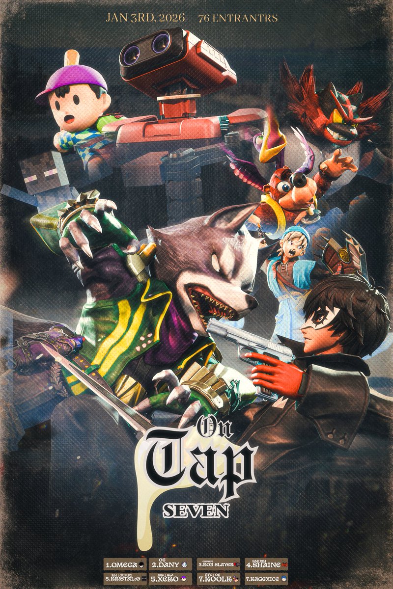 Congratulations to the top 8 players of On Tap 7!

1. <a href="/omega_ssb/">omega</a> 
2. <a href="/Dany_SSB/">Dany</a> 
3. <a href="/ROBSlayer_Ssbu/">ROB Slayer</a> 
4. <a href="/Shaine_SSBU/">SmU5h | Shaine</a> 
5. <a href="/0mgitsKristal/">FS | Kr!stal:0 READ AO ASHI</a> 
5. <a href="/LzrXero/">LzR | Xero</a> 
7. <a href="/KoolK_3/">KoolK</a>
7. <a href="/Kagesaiyan5/">| kage×ice々〆</a> 

start.gg/tournament/on-…