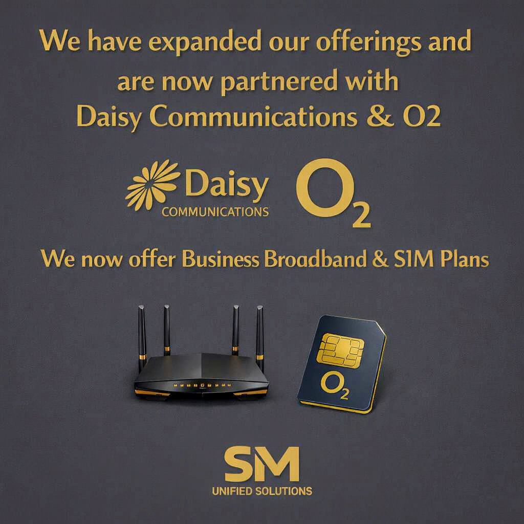 SMUS_Official's tweet photo. SM Unified Solutions is proud to announce our new partnerships with Daisy Communications and O2 Mobile - bringing you competitive Business Broadband and SIM Plans designed to elevate your connectivity and strengthen our service offerings. More choice, more reliability, more value https://t.co/Z1kYsVsgBB
