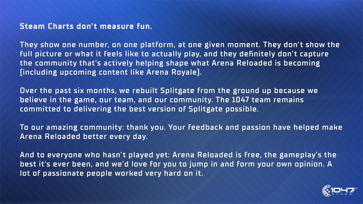 1047 Games Responds to Recent Steam Charts Conversations