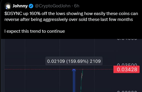 I'm  going to laugh when AI coins like Dysnc are back above .20 and keep climbing.

The AI bubble is just starting and it will spill into our little cess pool and TWERK TO INFINITY