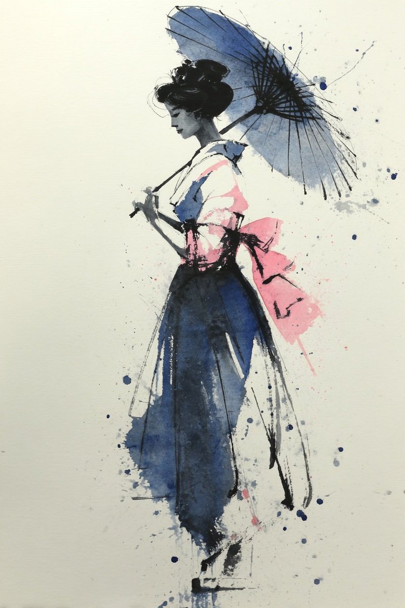 Watercolor geisha parasol