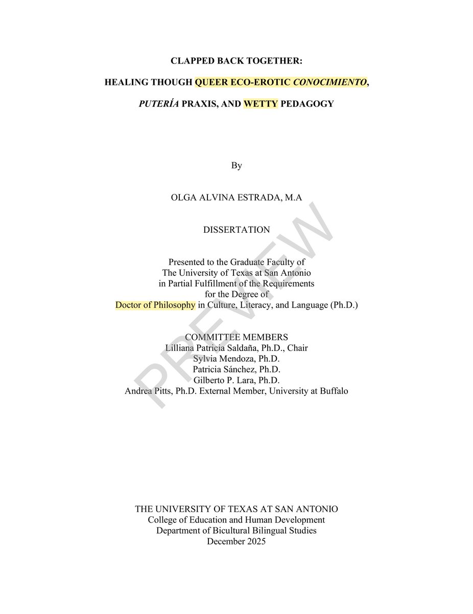 SwipeWright's tweet image. 🚨ALERT: This person just got a PhD at UT San Antonio for a dissertation on "Healing Through Queer Eco-Erotic[s]" and "Wetty Pedagogy."

It begins with a "Wet Acknowledgement" calling academia "dry af" and telling people to keep their "lips moist and hydrated" and "touch grass,…