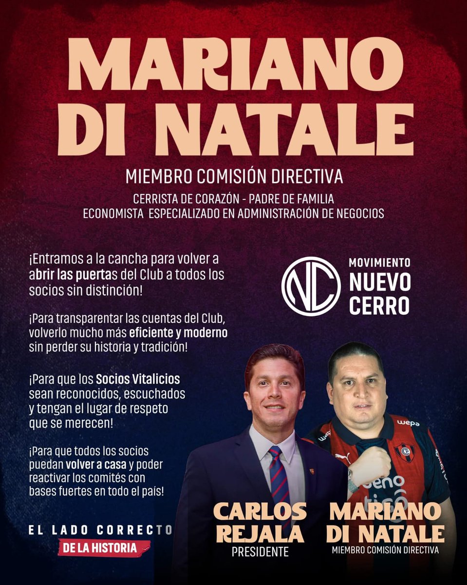 La prioridad siempre será el socio de Cerro Porteño. Cada vez falta menos para un nuevo Cerro, ganador y transparente con <a href="/carlitosrejala/">Carlitos Rejala</a> Presidente.
<a href="/movnuevocerro/">Movimiento Nuevo Cerro</a> 
<a href="/sumar1912/">Movimiento SUMAR</a>