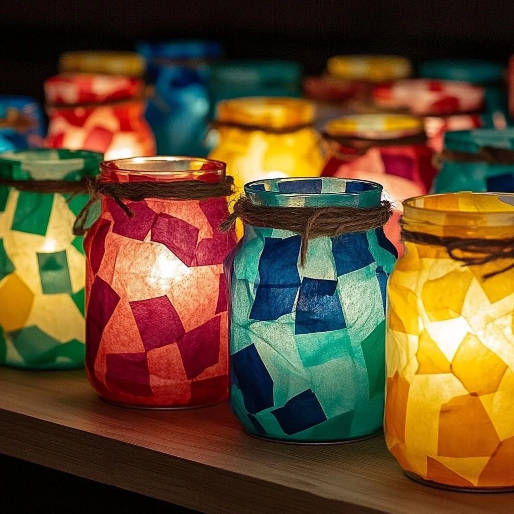 Warm up your learning environment with these DIY glow jars! Invite the children to join you in gluing tissue paper onto mason jars &amp; then drop a battery operated candle inside! For more resources for enhancing your learning environment, connect with us at eccdc@eccdc.org