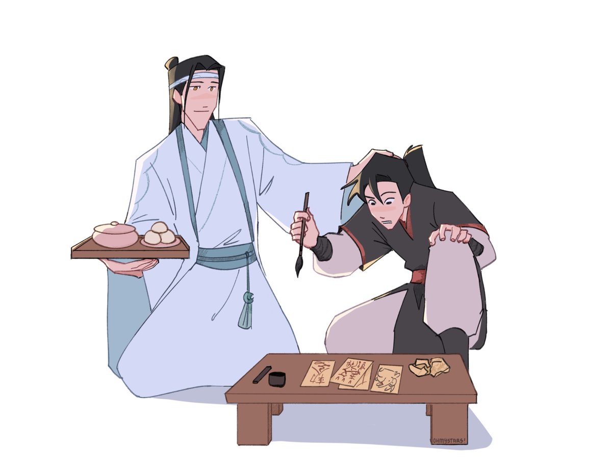 Ohmystars19v2's tweet image. My fave post-canon scenario is WWX returning to inventing some cool talismans. Lan Zhan makes sure Wei Ying doesn’t forget to eat.

#mdzs #wangxian