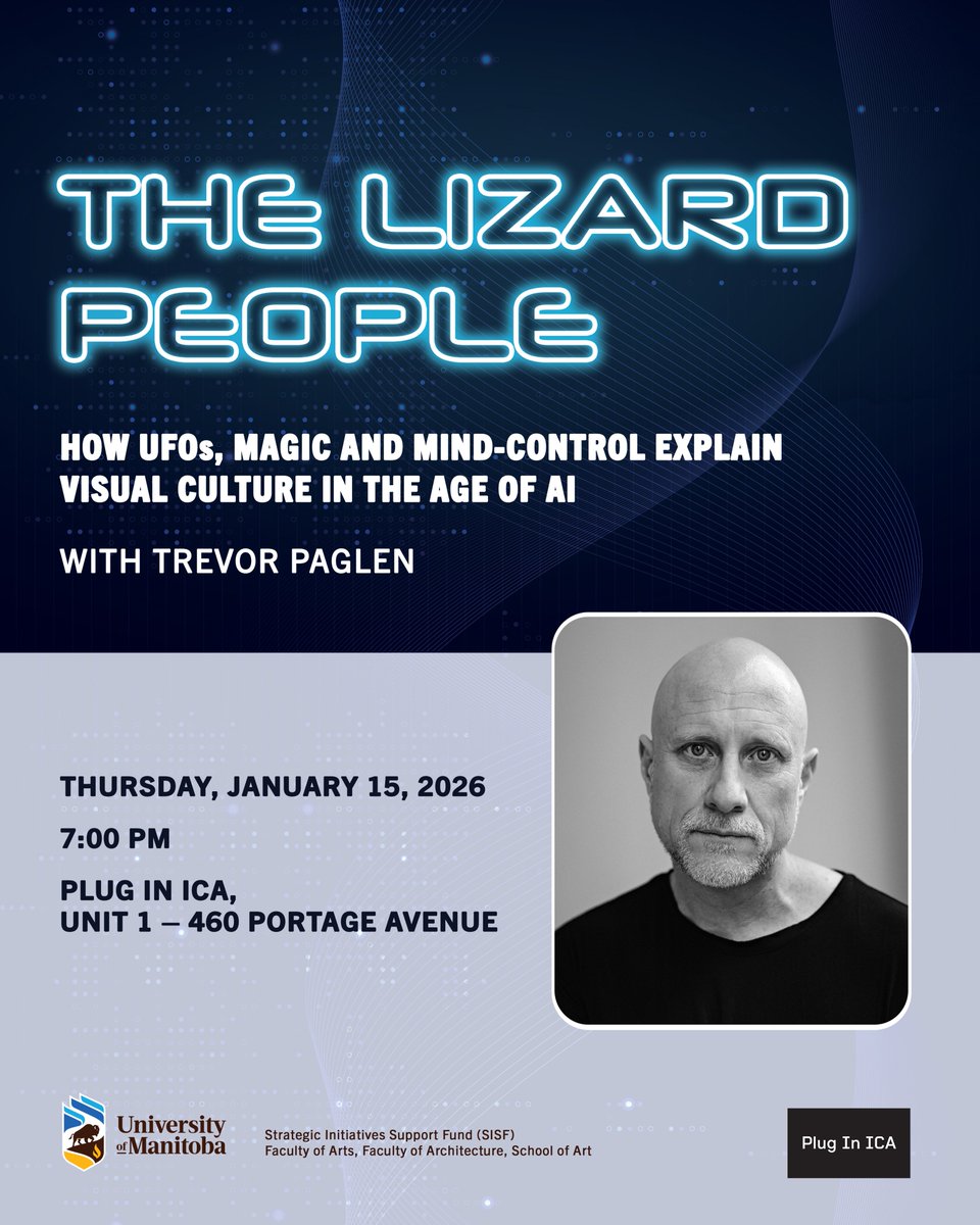 🎆 Happy new year from Plug In ICA! In collaboration with The University of Manitoba, we invite you to join us on January 15 at 7PM for a talk presented by artist Trevor Paglen

This is supported by the University of Manitoba’s Strategic Initiatives Support Fund.