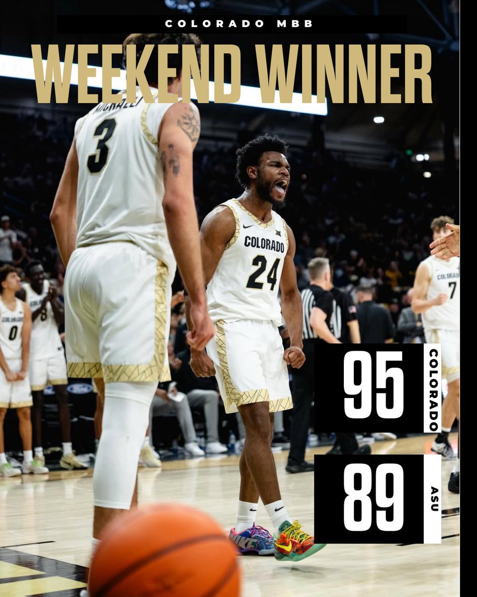 ColoradoNIL's tweet photo. Two teams. One weekend. All wins. Best start to 2026! 🦬🏀

#weekendwinner #cubasketball #coloradobasketball #big12basketball #skobuffs https://t.co/fhxGCUjVqg