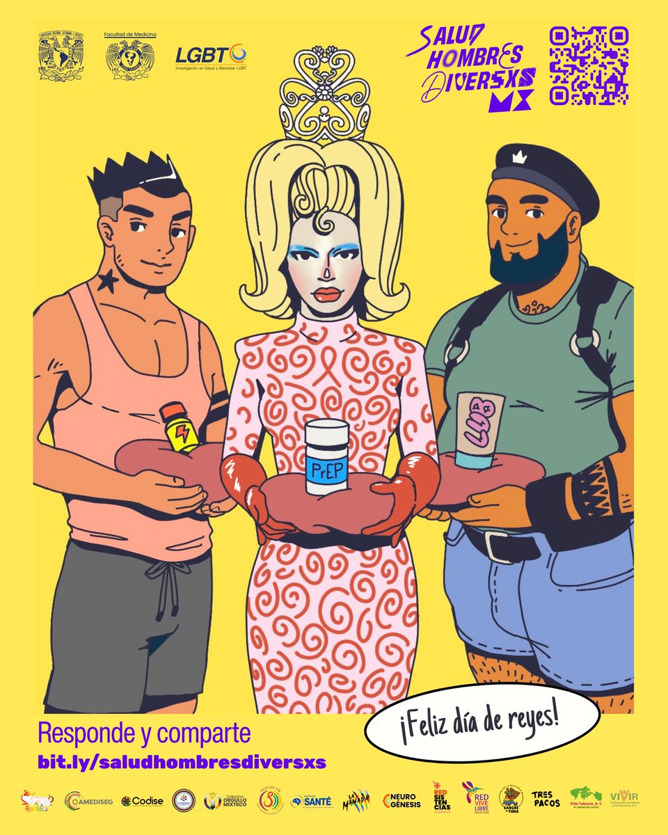 ¡Feliz Día de Reinas y Reyes! 👑

Tu experiencia como hombre cis de la #diversidad sexual es clave para visibilizar necesidades en #salud 🧠❤️
📲 Responde y comparte 👉🏽 bit.ly/saludhombresdi…

Conocernos también es cuidarnos 🤝✨
#ConocernosEsCuidarnos #SaludHombresDiversxsMX
