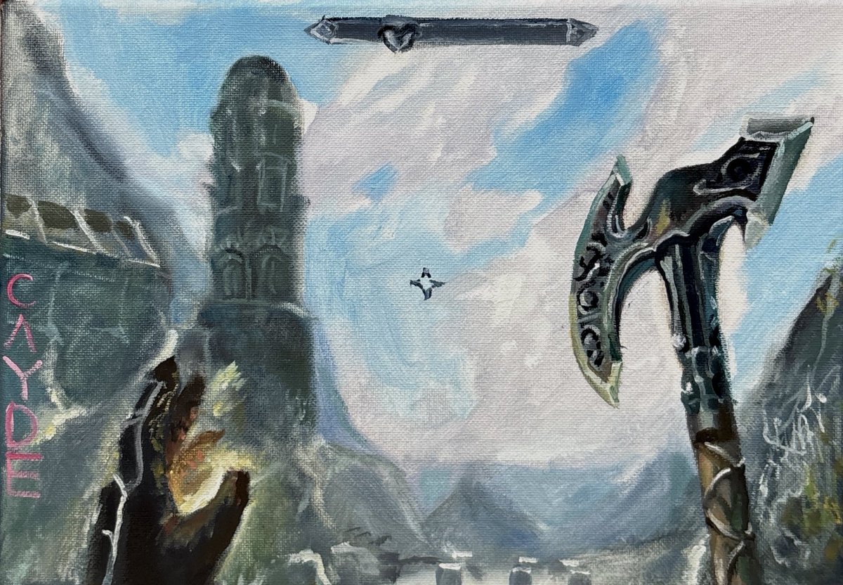 caydeplanet's tweet image. I made an oil painting of Skyrim