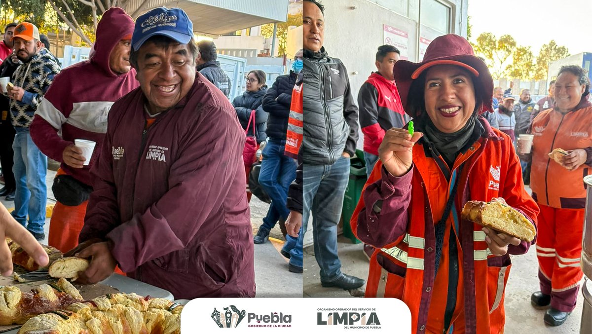 LimpiaPue's tweet photo. Hacemos equipo dentro y fuera del trabajo 🤝✨

En esta ocasión, el equipo operativo y administrativo nos reunimos para partir la tradicional Rosca de Reyes 

Porque no solo limpiamos la ciudad, también fortalecemos la unión y la convivencia. #LaCapitalImparable 🪽 https://t.co/47YmdJtmmN