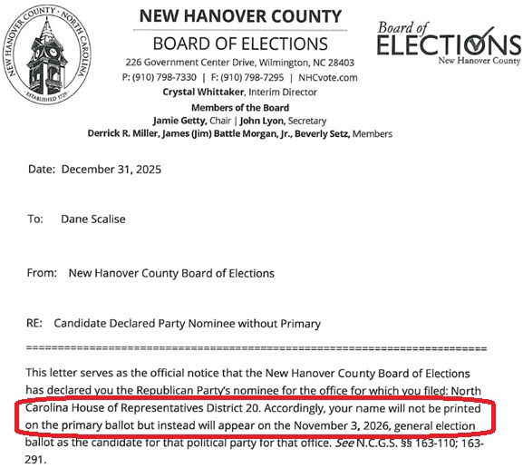 danescalise's tweet image. Today I received official notice from the Board of Elections that I do not have a primary opponent in my race for NC House and therefore advance directly to the general election on November 3, 2026. Let's goooooooo!!!

I am sincerely grateful for the tremendous support and…
