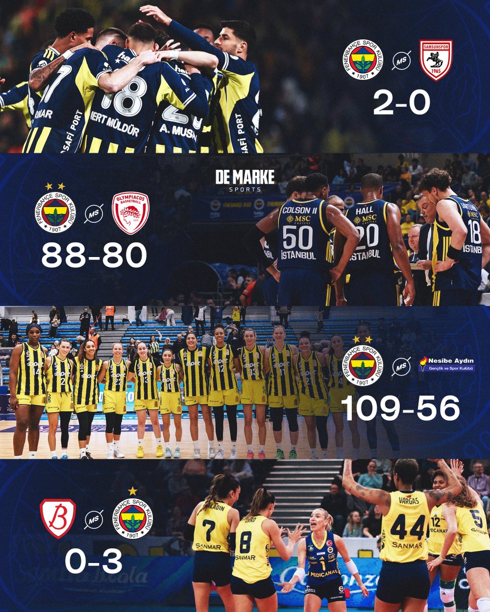 Dört branş. 
Dört maç. 
Dört galibiyet. 

Fenerbahçe Spor Kulübü, akşamı 4/4’le kapattı 🔥