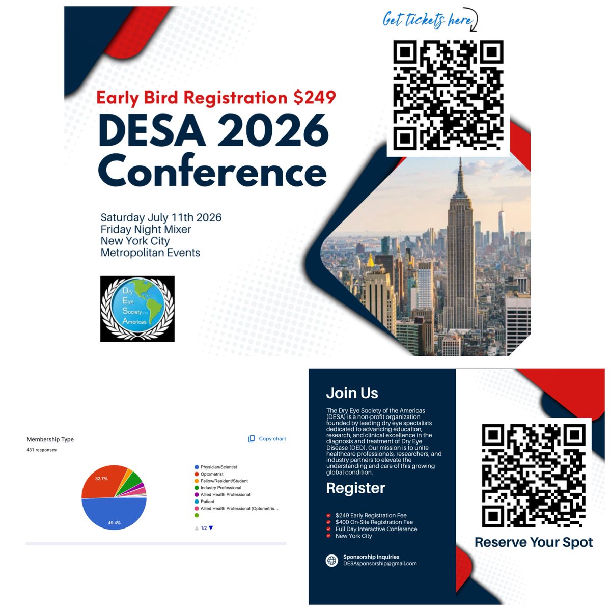 DESA 500 members and growing.
As the education committee prepares to meet we already have commitments to lecture and participate in panel discussions from some of the leading experts in dry eye disease from around the world. Early Bird Registration is now open